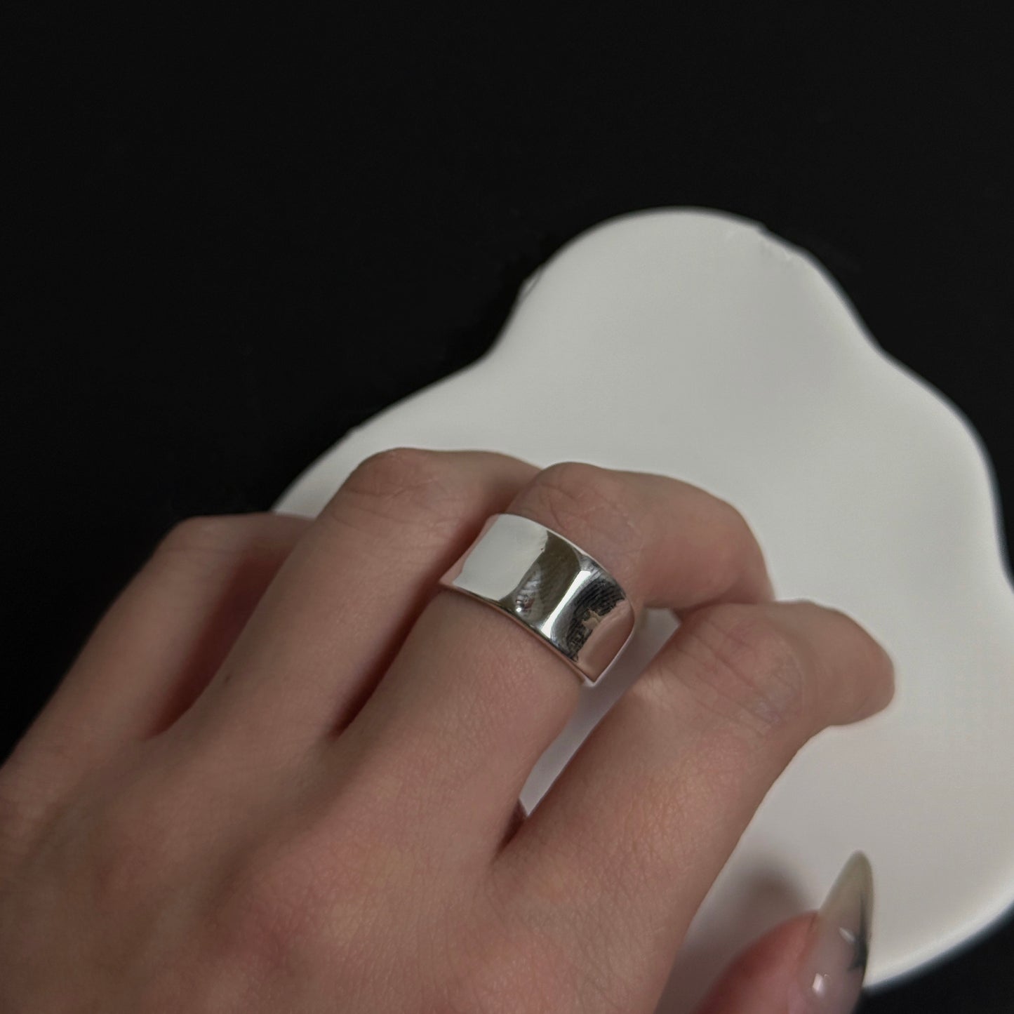925 啞光寬版凹面戒指