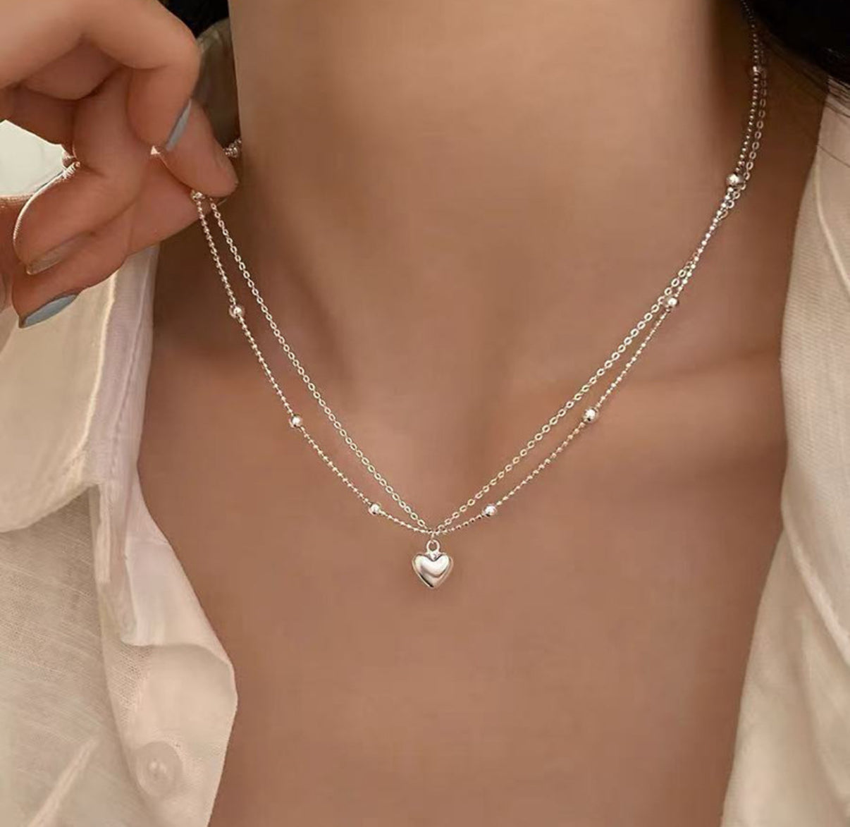 S925雙層愛心細鍊