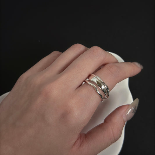 925 三層不規則流線戒指