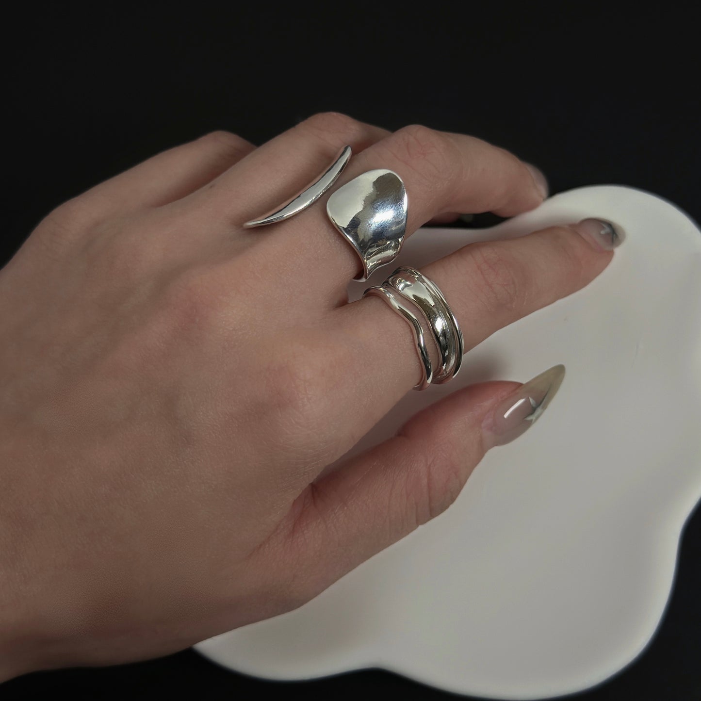 925 三層不規則流線戒指